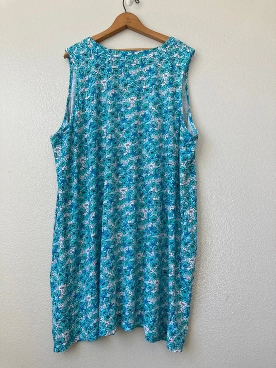 Lands' End Cotton Floral Knit Shift Dress Stretch Sleeveless Split V neck sz 3X - Picture 7 of 13